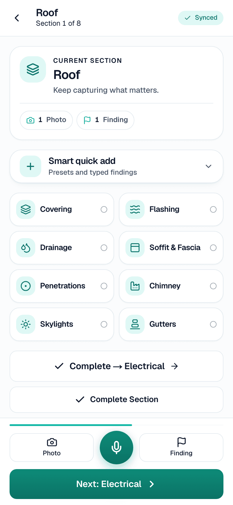 SightSpec field app — Walk the sections, one thumb