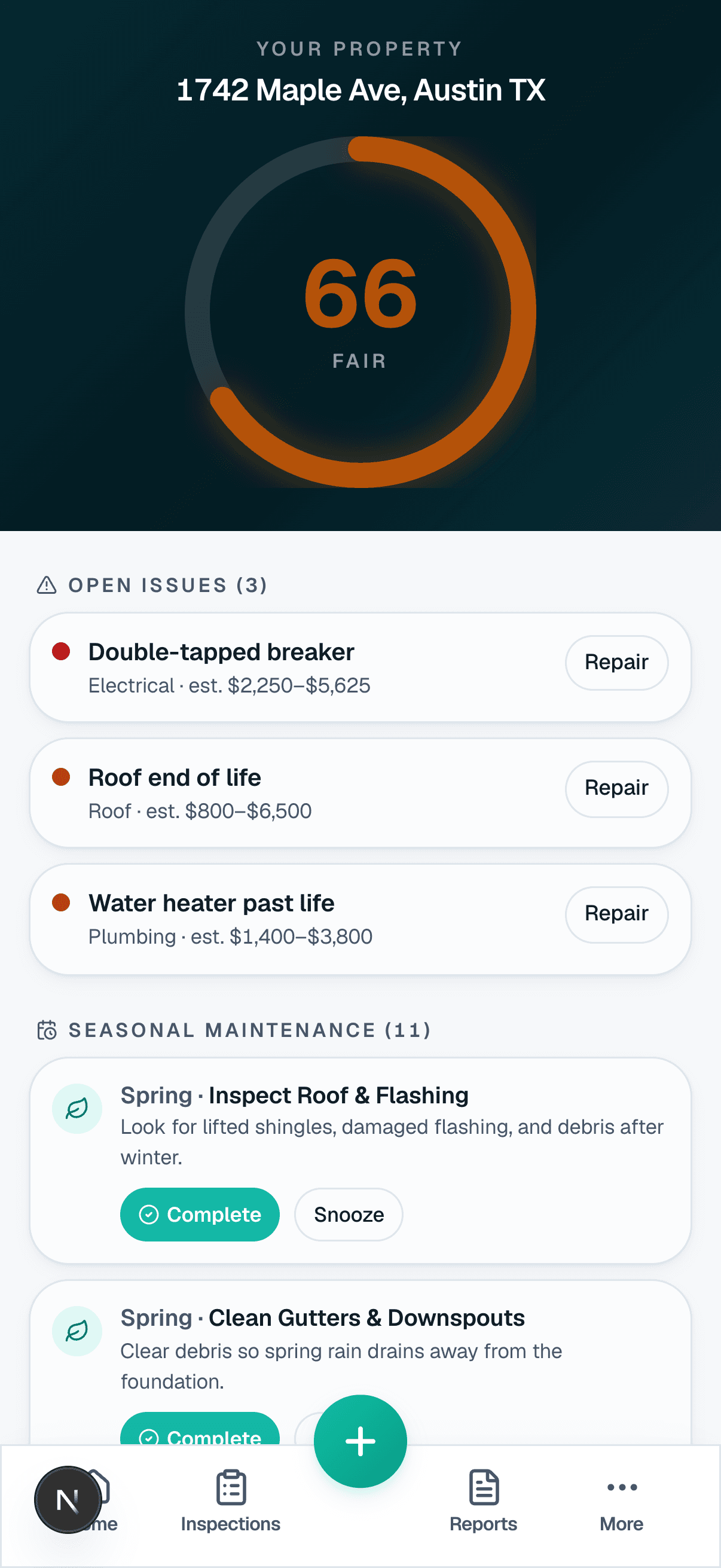Homeowner platform property dashboard