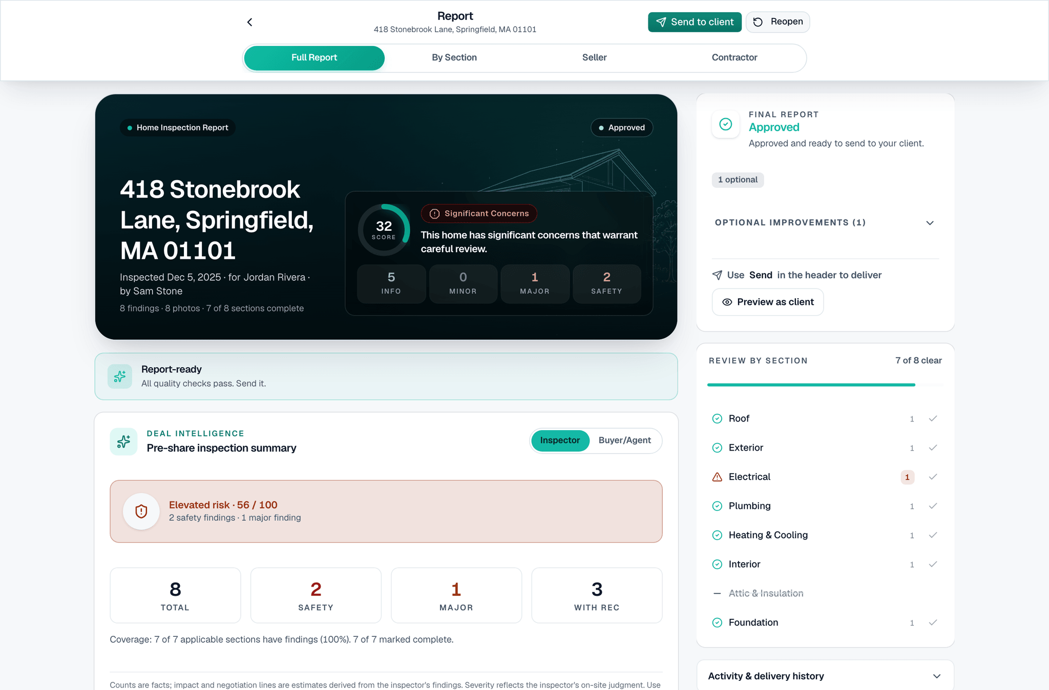 SightSpec report review interface